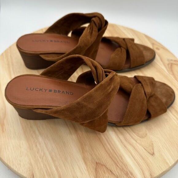 Lucky Brand Sandals Womens Size US 9 EU 39 Brown Suede Wedge Heels Sandals - Picture 5 of 6